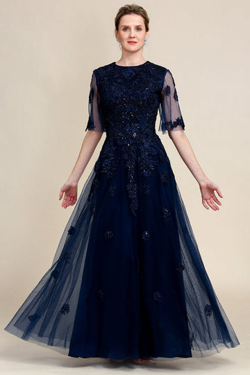 Azul Marino Vestido de Madrina Con Cuentas